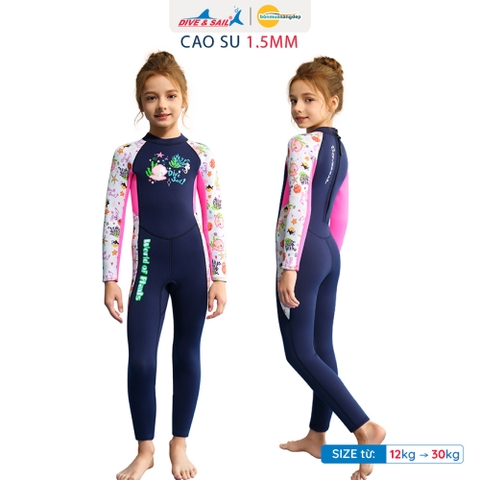Đồ bơi giữ nhiệt bé gái Dive and Sail size 12-30kg chất liệu cao su dày 1.5mm giữ ấm ngăn tia UV