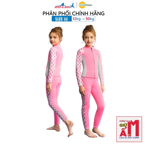 Đồ bơi giữ nhiệt bé gái Dive and Sail size 12-30kg chất liệu cao su dày 2.5mm giữ ấm ngăn tia UV