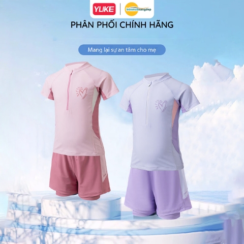 Bộ đồ bơi bé gái tay ngắn quần đùi 2 lớp kín đáo có dây kéo trước ngực tiện lợi YY2482