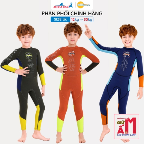 Đồ bơi giữ nhiệt bé trai Dive and Sail size 12-30kg Cao su dày 2.5mm giữ ấm ngăn tia UV