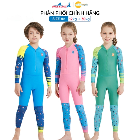 Đồ bơi bé gái Dive and Sail size 12-30kg Tay dài Quần dài chất liệu vải chống nắng