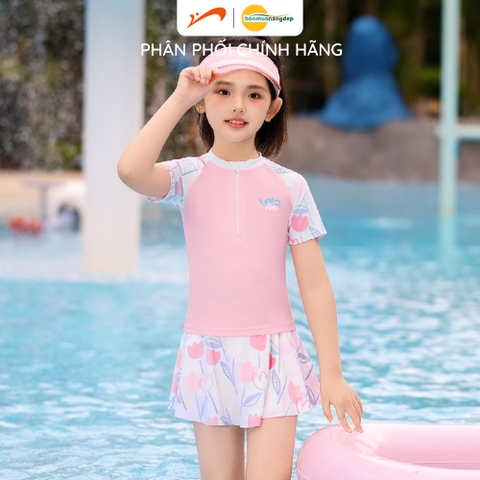 Đồ bơi bé gái tay ngắn chân váy rời hoạ tiết hoa tuylip Youyou