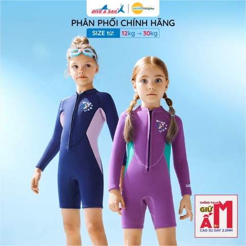 Đồ bơi giữ nhiệt bé gái Dive and Sail size 12-30kg cao su dày 2.5mm giữ ấm ngăn tia UV