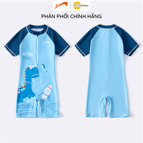 Đồ bơi bé trai tay ngắn quần ngắn liền thân, họa tiết khủng long cho bé size từ 12-34kg