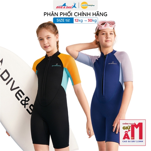 Đồ bơi giữ nhiệt bé gái Dive and Sail size 27kg - 55kg chất liệu cao su dày 2.5mm giữ ấm rât tốt