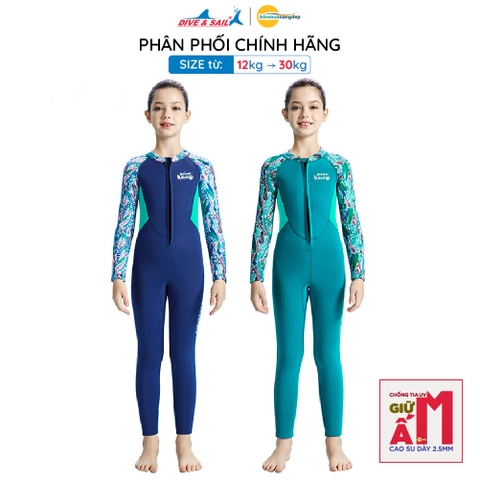 Đồ bơi giữ nhiệt bé gái Dive & Sail tay dài quần dài cao su 2.5mm chống tia UV M155591