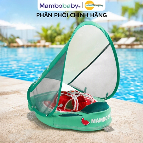 Phao ngực Mambobaby cho trẻ sơ sinh và trẻ nhỏ (3-24 tháng), không cần bơm hơi, có mái che nắng, phao hình dưa hấu B503-48-W