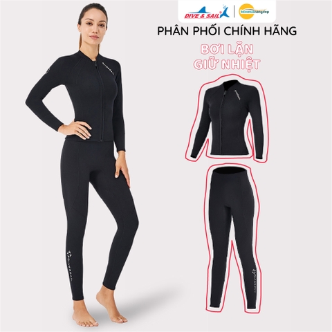 Đồ bơi giữ nhiệt người lớn DIVE AND SAIL cho Nữ chất liệu cao su dày 2mm giữ ấm