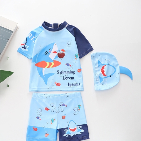 Đồ bơi bé trai tay ngắn quần ngắn rời size nhí cho bé từ 9kg - 20ky tặng kèm nón