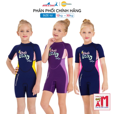 Đồ bơi giữ nhiệt bé gái Dive and Sail size 12-30kg cao su dày 2.5mm giữ ấm