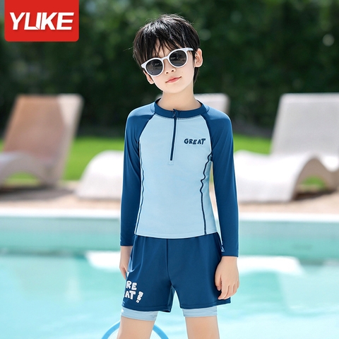 Đồ bơi bé trai thời trang năng động size Đại tay dài quần đùi 2 lớp dày dặn che chắn tốt không bị lộ hiệu Yuke
