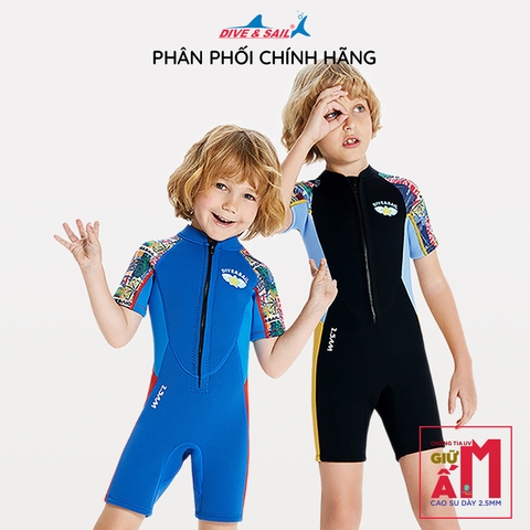 Đồ bơi giữ nhiệt bé trai Dive and Sail chất cao su dày 2.5mm giữ ấm chống tia UV size 12-30kg