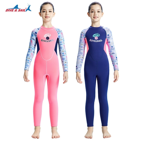 Đồ bơi giữ nhiệt bé gái Dive and Sail size 12-30kg tay dài quần dài cao su dày 2.5mm giữ ấm