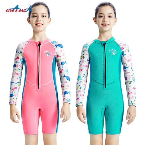 Đồ bơi giữ nhiệt bé gái Dive and Sail size 12-30kg cao su dày 2.5mm giữ ấm ngăn tia UV