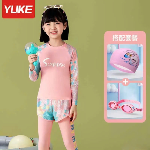 Đồ bơi bé gái YUKE YY1160 set 3 món tay dài quần dài