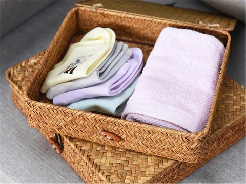 Bamboo wicker picnic baskets storage baskets with handle and lid for home decorative