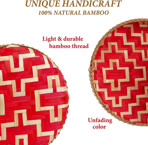 Round bamboo serving tray with handle