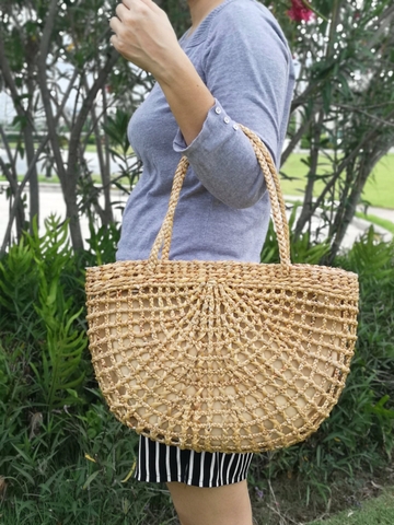 Wholesale High Quality Water Hyacinth Handbag with Rattan Handle Straw Tote Bag Fashion Summer Beach Bag Ladies Handbag