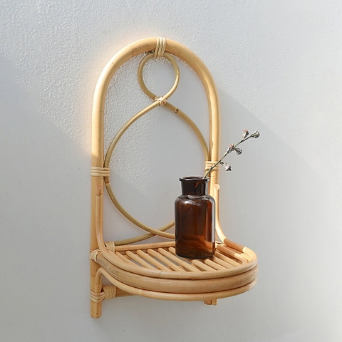 Rattan Wall Shelf with hooks | bathroom Holder for towels | keys Hanger | Wall Hanging