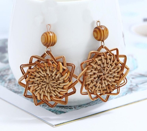 Flower-Shaped Rattan Earrings - TPE002