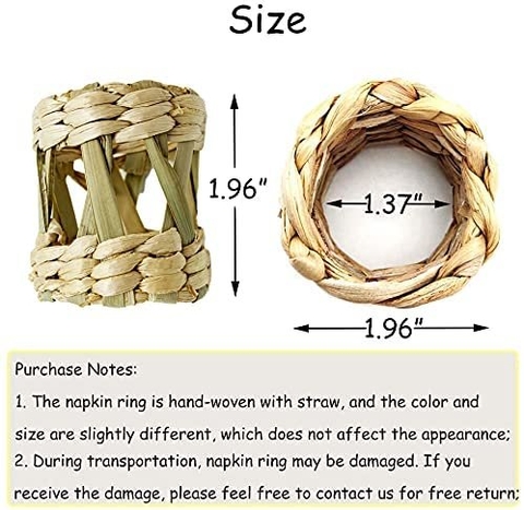 Woven Napkin Rings Set of 6, Farmhouse Napkin Ring Holders Handmade by Rush Grass, Natural Rustic Napkin Holders