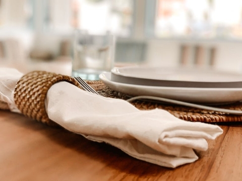 Rattan Table Set - Napkin Rings Holder Placemats Dining Table, Eco Friendly Table Decoration Set of 8