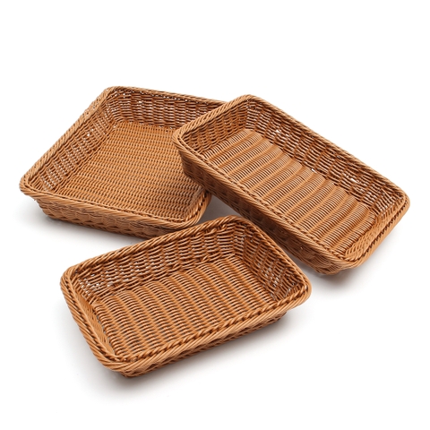 Best Seller Vietnam Hand Woven Natural Rattan Bread Basket Rectangular Baguette Display Tray for Bakery