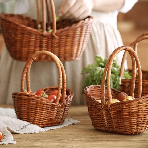 Wicker Rattan Portable Storage Basket With Handles Vegetables And Fruit Bread Storage Basket
