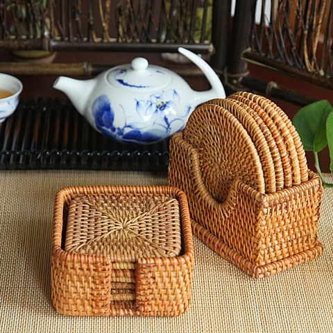 Vietnamese Natural Handwoven Square Rattan Place mat SET OF 6pcs for Table Decor