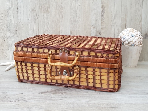 Hot trend Wicker suitcase, woven wicker basket, vintage wicker storage basket for home decor.