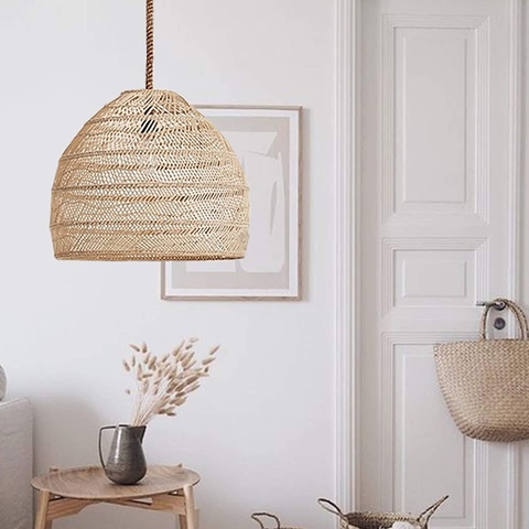 Handmade Rattan Lamp Wicker Rattan Wave Shade Pendant Light Vintage Vietnam Lamp Suspension Home Indoor Dining Table Room lamp