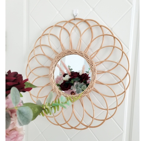 rattan wicker mirror / Sunflower framed decorative mirror / Bohemiam home decor / Boho decor / Round mirror / Bamboo entryway mirror