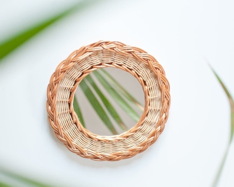 Natural Woven Rattan Decor, Rattan Wicker Mirror Placemat, Wall Art Décor