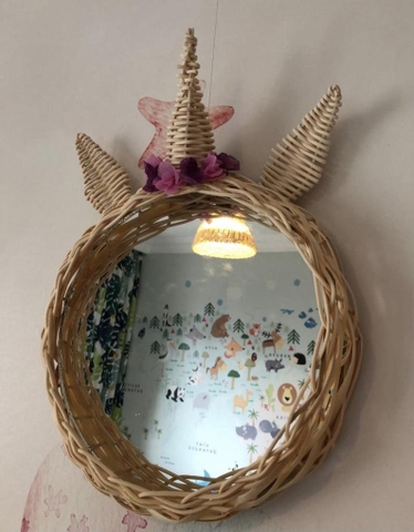 Cherry Rattan Mirror & Basket Set, Nursery Mirror, Rattan Baby Room Mirror, Bohemian Baby Room, Rattan Cherry Mirror, Nursery Wall Décor