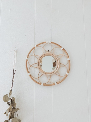 Boho Style Rattan Wall Decor  Mirror| Wicker RattanWall Hanging | Rustic Wall Decorations | Eco-Friendly Wall Art