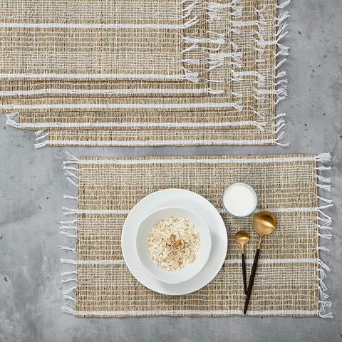 Woven Placemats - Set of 6, Natural Wicker Placemats, Seagrass Straw Braided Placemats, Heat Resistant Non-Slip Weave Placemats Handmade (Style 2)