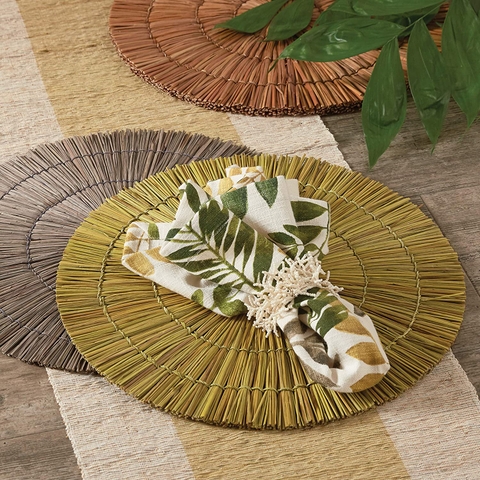 Split P Seagrass Round Placemat Set - Gold