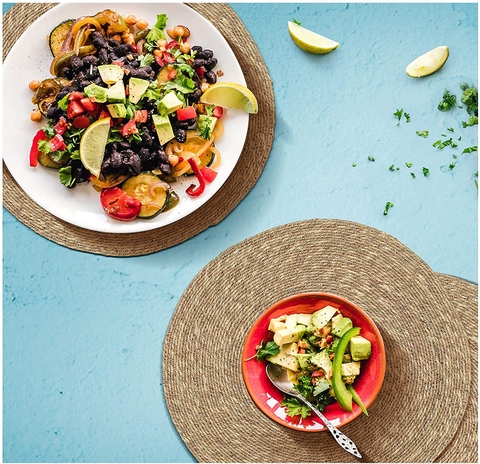 Handmade Sea Grass Fancy Scrolled Table Placemat for Tabletop and Kitchen - Home Décor Mat for Wedding Party Baby Shower Holiday Family Gathering Set of 4 - Natural