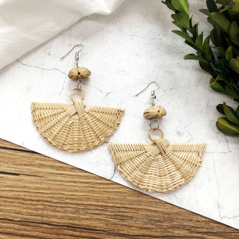 Handmade Rattan Wicker Braid Hoop Drop Dangle Earrings - TPE003