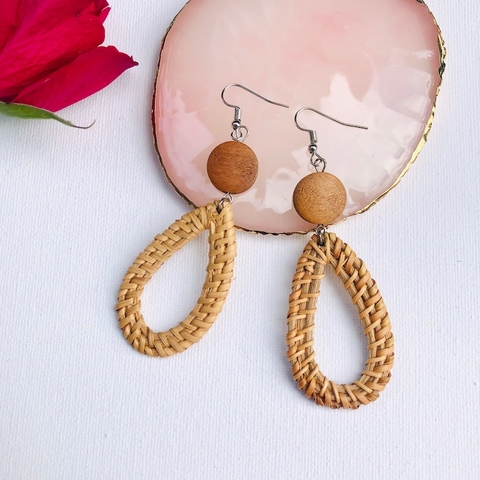 Boho Bloom Collection Handwoven Rattan Oval Hoop Earrings - TPE004