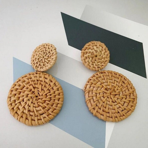 Sun-Kissed Strands Handmade Wicker Straw Drop Earrings - TPE005