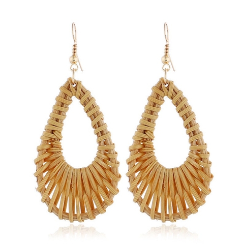 Retro Chic Reverie: Rattan Tear Drop Statement Earrings - TPE006