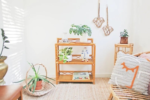 Mid Century Modern Bamboo and Rattan Etagere Shelves - TPC003