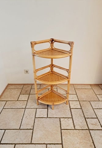 Vintage Retro Wicker - Rattan Bohemian Corner 3-Tier Cabinet - TPC007