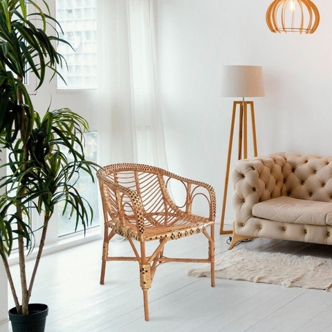 Vintage Rattan Armchair - Adult Wicker Chair for Porch, Sunroom, and Patio - TPCH0002