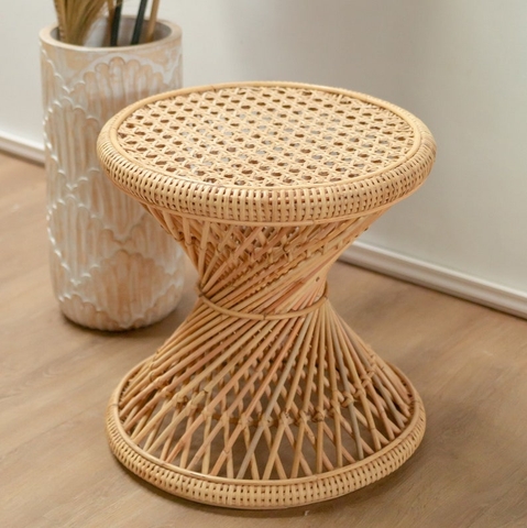LUHU Rattan Side Table - Round Beige End Table for Couch, Coffee, and Sofa - TPTB006