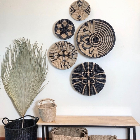 Best Seller High Quality Boho Style Set of 5 Coiled Seagrass Wall Hanging Baskets for Wall Decorations