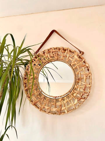 Water Hyacinth Mirror Wall Hanging Flower Water Hyacinth Mirror Framed Wall Mirror Boho Decor, Bohemian Home Decor, Sunflower Water Hyacinth Mirror, Wicker Mirror