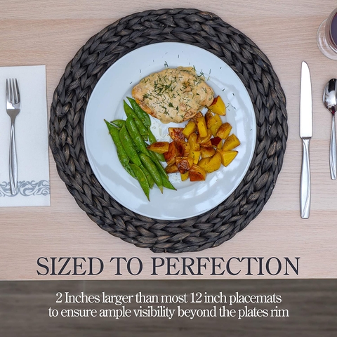 Placemats for Dining Table Extra Large 14 1/2 Inch Diam | Round Place Mats Set of 4 Water Hyacinth Straw Braided Handmade Woven Charger Plates | 100% Natural Eco Friendly Farmhouse Decor