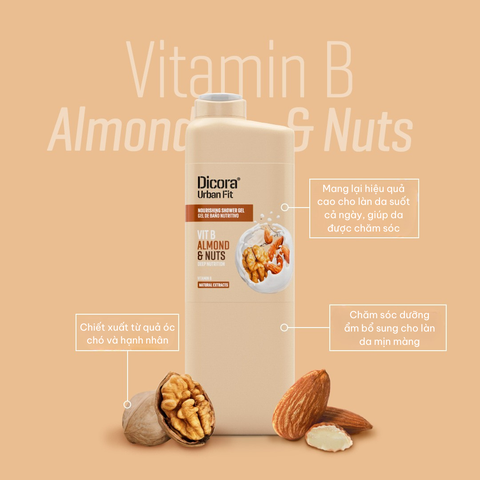 Sữa tắm Dicora Vitamin B Hạnh Nhân và Các Loại Hạt dưỡng chất thiên nhiên cho làn da mềm mịn, khỏe mạnh mỗi ngày